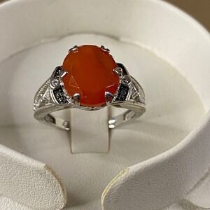 Orange Carnelian & White Quartz Sterling Silver Ring 4.47ctw‎ New Sz 8